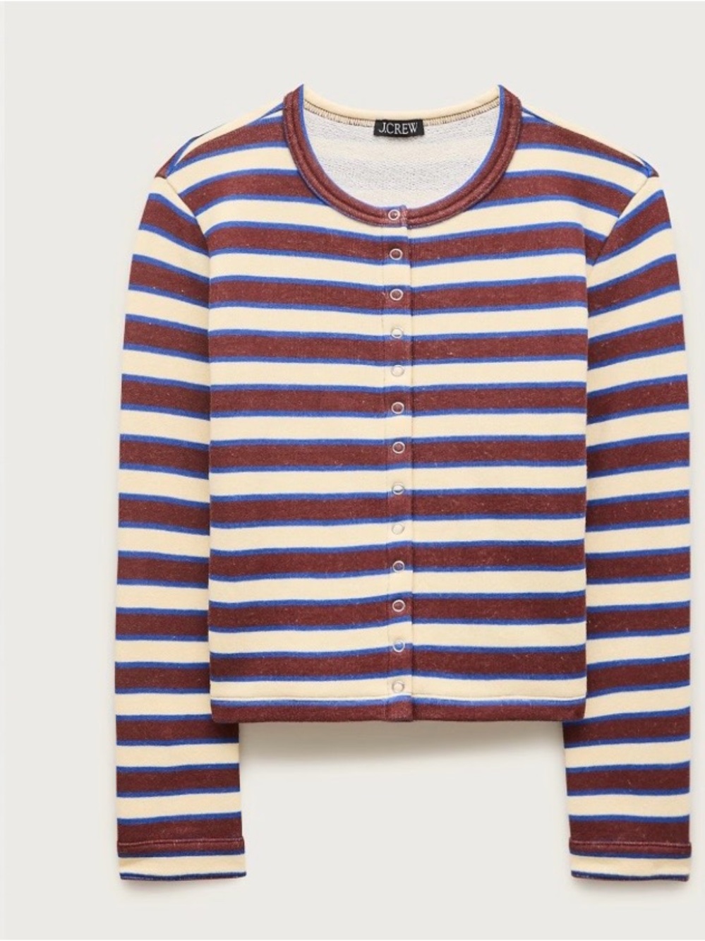 J. Crew Cream, Blue & Brown Striped Button Cardigan